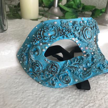 Handmade Rhinestone Masquerade Mask: Rose Party Mask