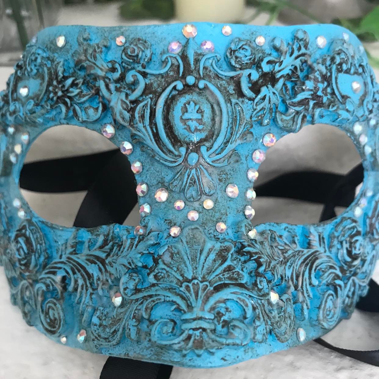 Handmade Rhinestone Masquerade Mask: Rose Party Mask