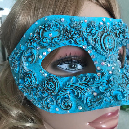 Handmade Rhinestone Masquerade Mask: Rose Party Mask