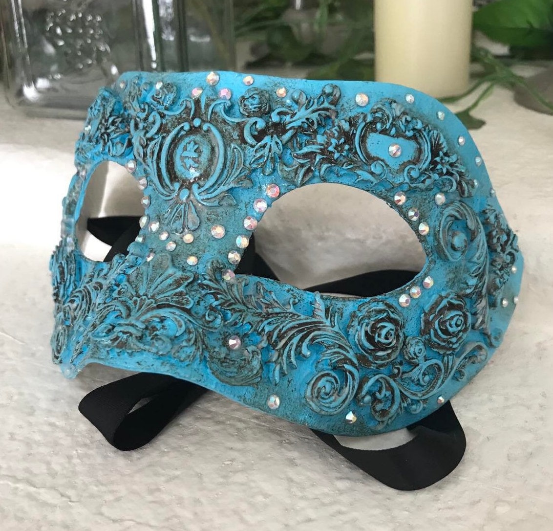 Handmade Rhinestone Masquerade Mask: Rose Party Mask