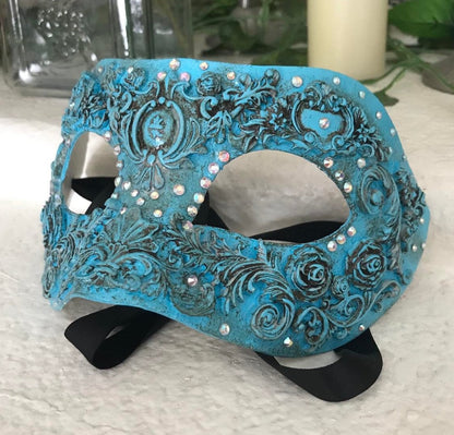 Handmade Rhinestone Masquerade Mask: Rose Party Mask
