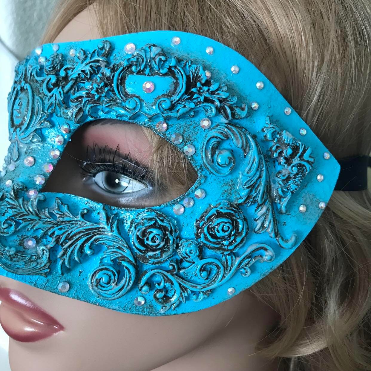 Handmade Rhinestone Masquerade Mask: Rose Party Mask