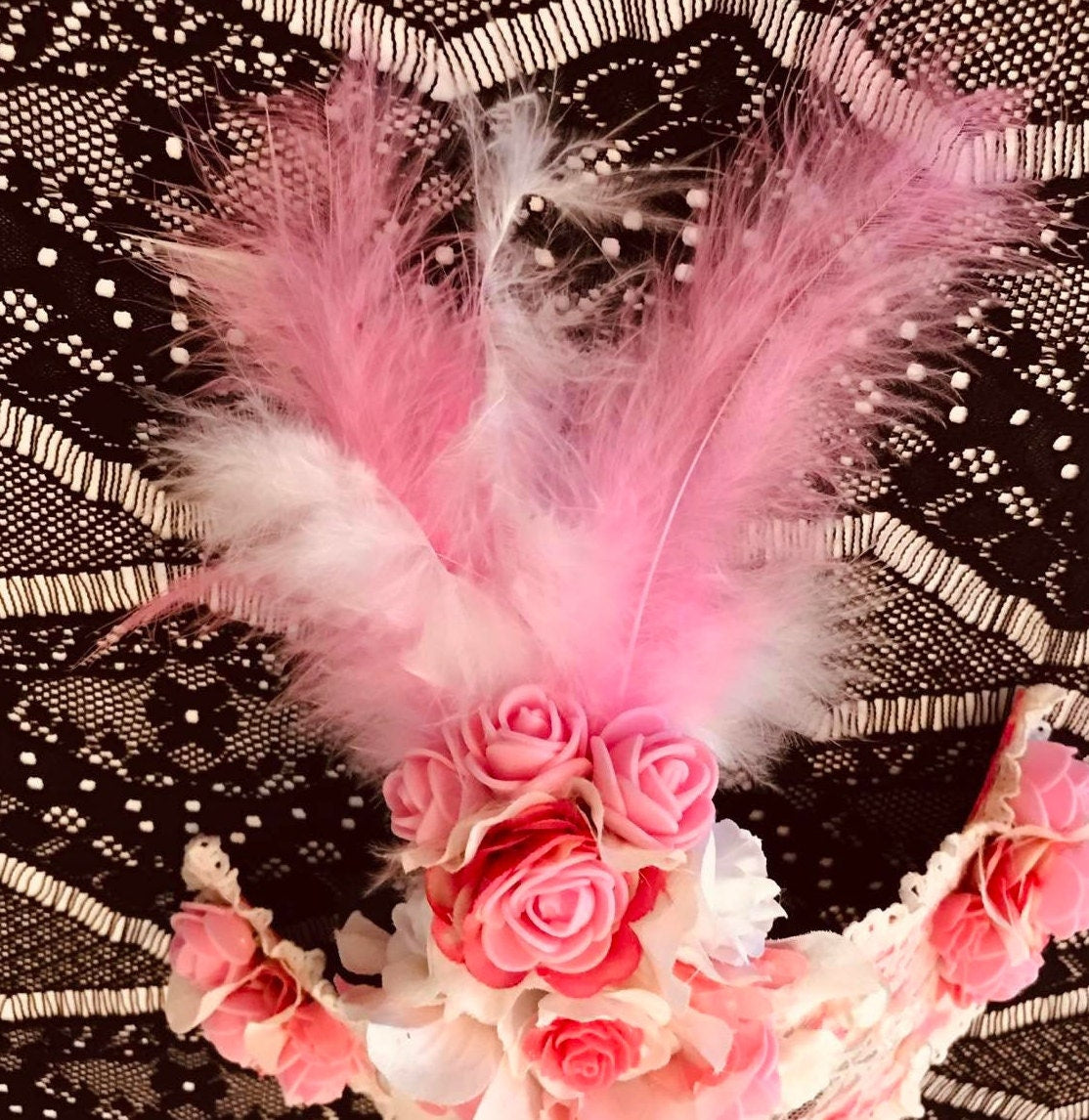 Pink Rose Masquerade Mask: Handmade Party Mask with Faux Pearls