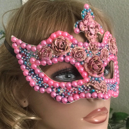 Handmade Rose Masquerade Mask: Rhinestone Party Mask