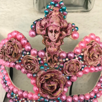 Handmade Rose Masquerade Mask: Rhinestone Party Mask