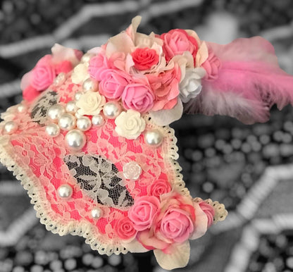 Pink Rose Masquerade Mask: Handmade Party Mask with Faux Pearls