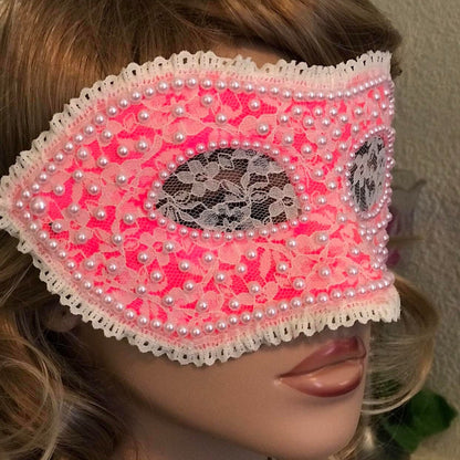 Pink Lace Masquerade Mask: Handmade Faux Pearl Party Mask