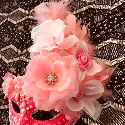 Pink Masquerade Mask, Masquerade Ball Mask, Party Mask,Handmade Mask, Roses, Masks for Women, Purim Mask, Burning Man Mask, Wedding Mask