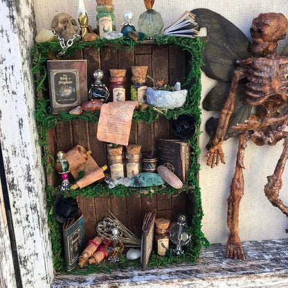 Mummified Dead Male Dark Fairy, Shadowbox, fairycore, oddities,goblincore, taxidermy
