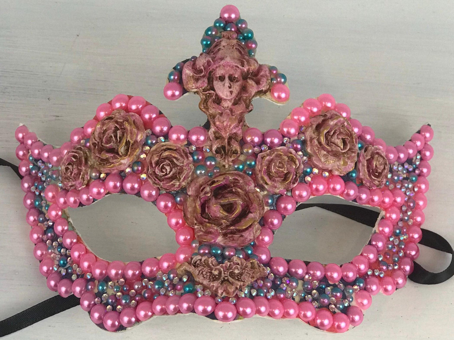 Handmade Rose Masquerade Mask: Rhinestone Party Mask
