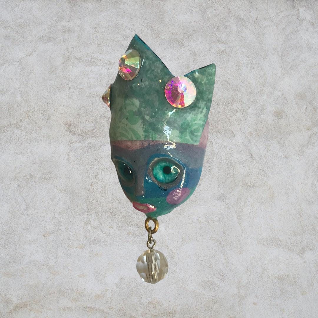 Handpainted Monster Fridge Magnet: Crowned Fae Goblin Kitchen Decor