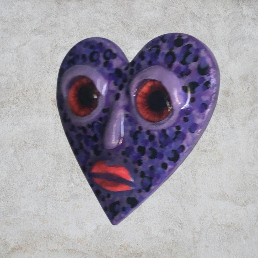 Handmade Creepling Two-Eyed Heart Magnet: Quirky Sculpture, Hand Painted, 2" Collectible