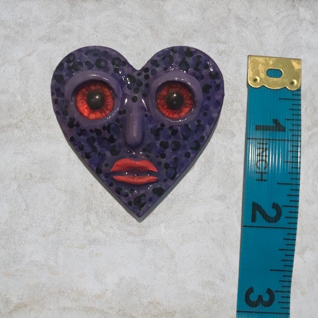 Handmade Creepling Two-Eyed Heart Magnet: Quirky Sculpture, Hand Painted, 2" Collectible
