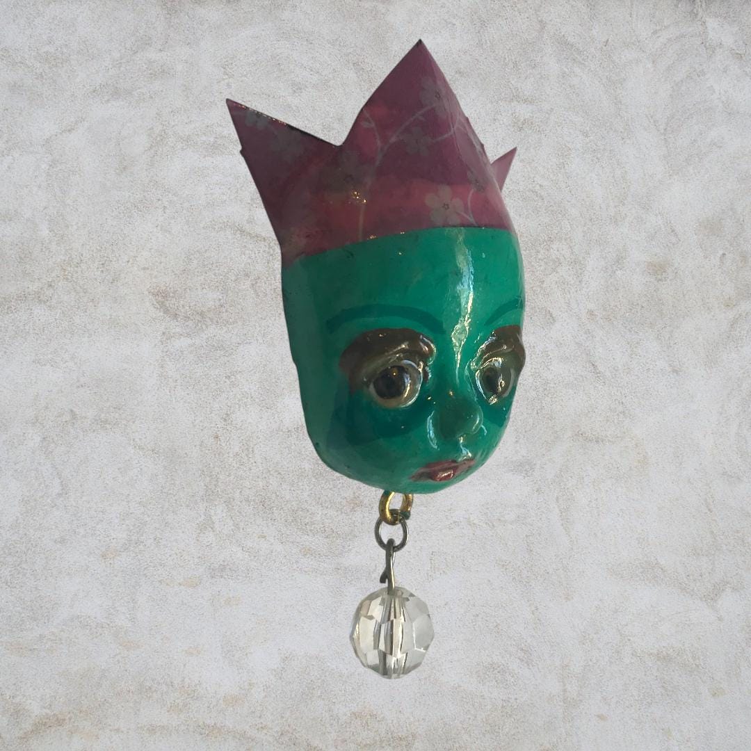 Handpainted Monster Fridge Magnet: Crowned Fae Goblin Kitchen Decor