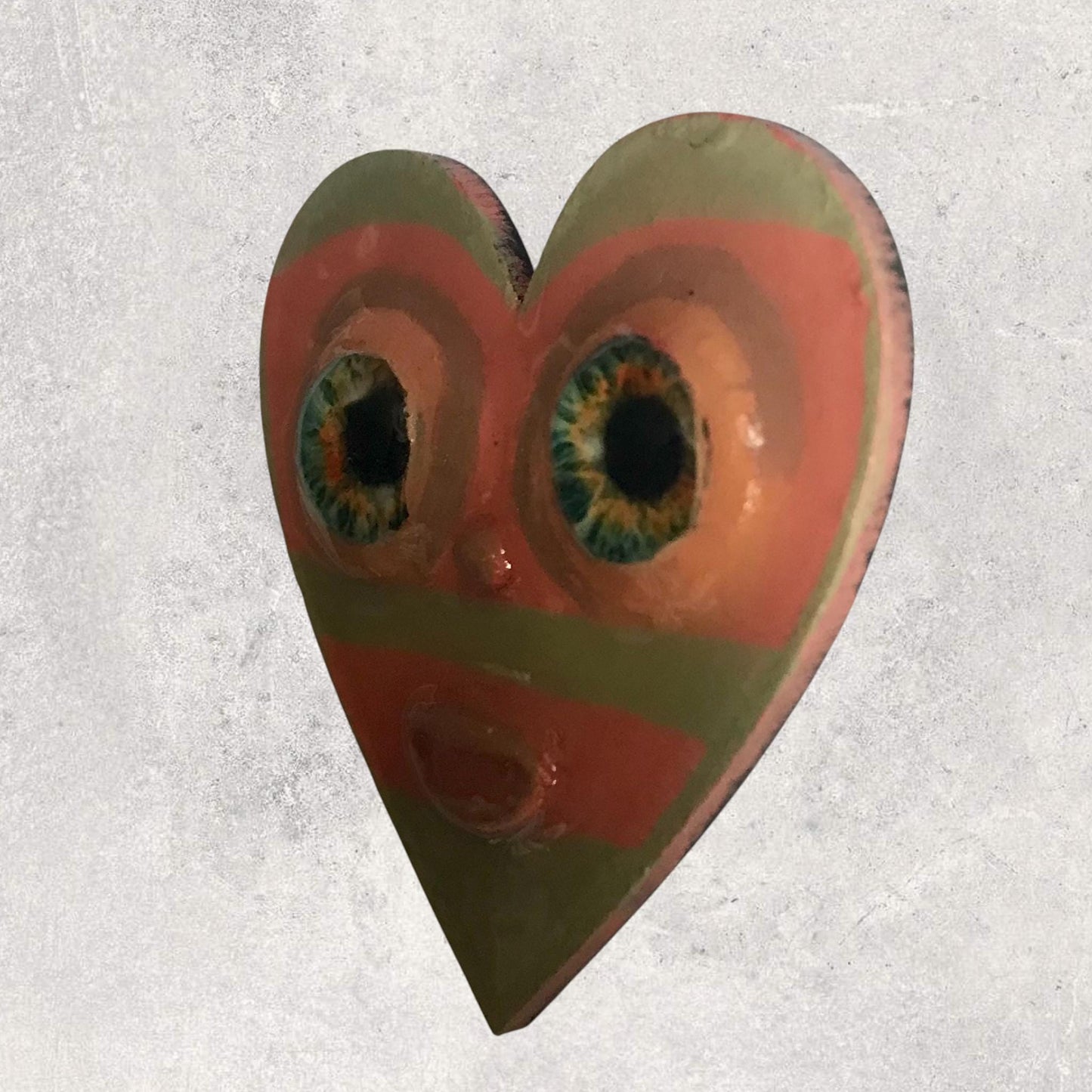 Handmade Two-Eyed Heart Magnet: Quirky Sculpture, Collectible Gift