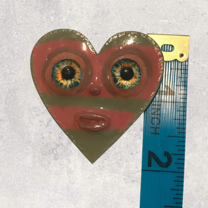 Handmade Two-Eyed Heart Magnet: Quirky Sculpture, Collectible Gift