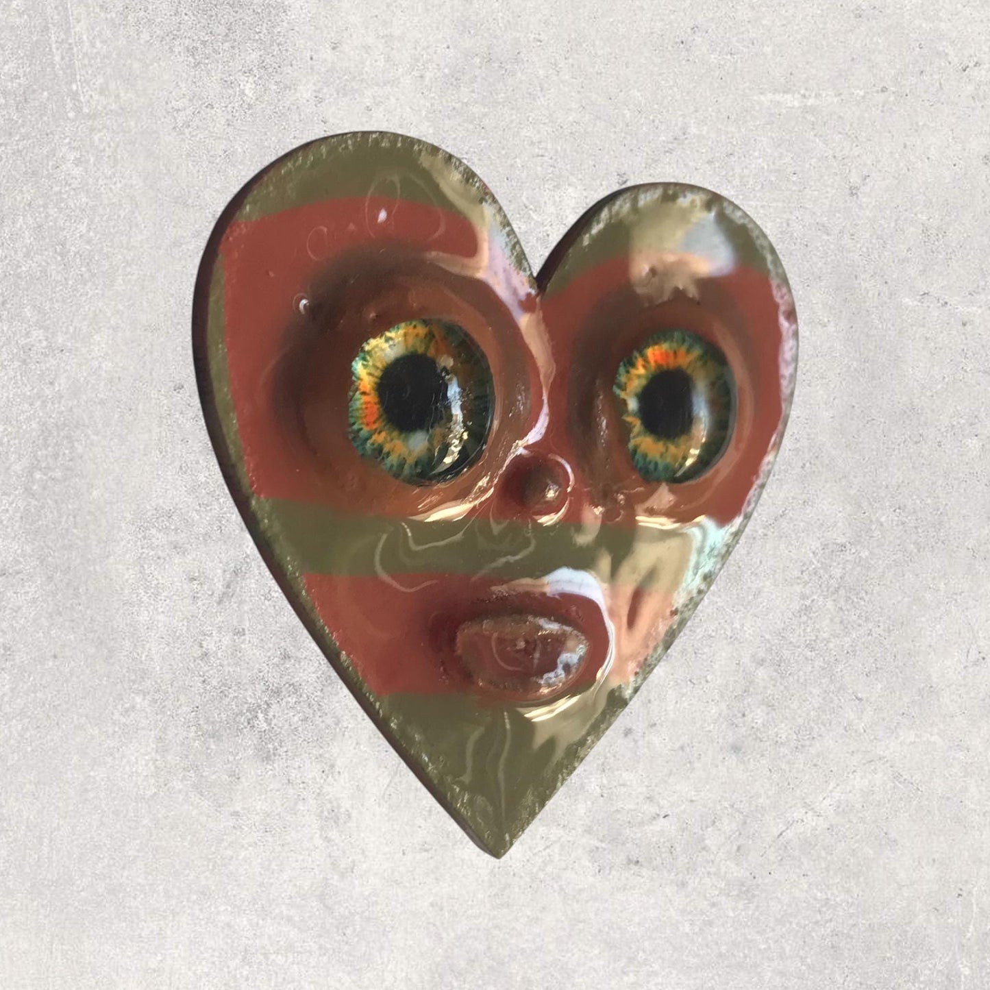 Handmade Two-Eyed Heart Magnet: Quirky Sculpture, Collectible Gift