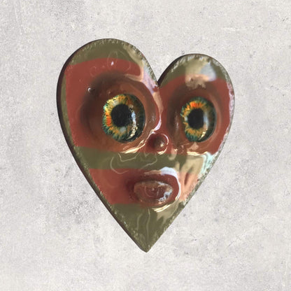Handmade Two-Eyed Heart Magnet: Quirky Sculpture, Collectible Gift