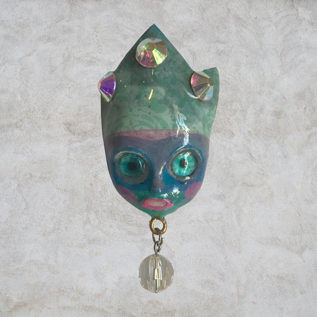 Handpainted Monster Fridge Magnet: Crowned Fae Goblin Kitchen Decor