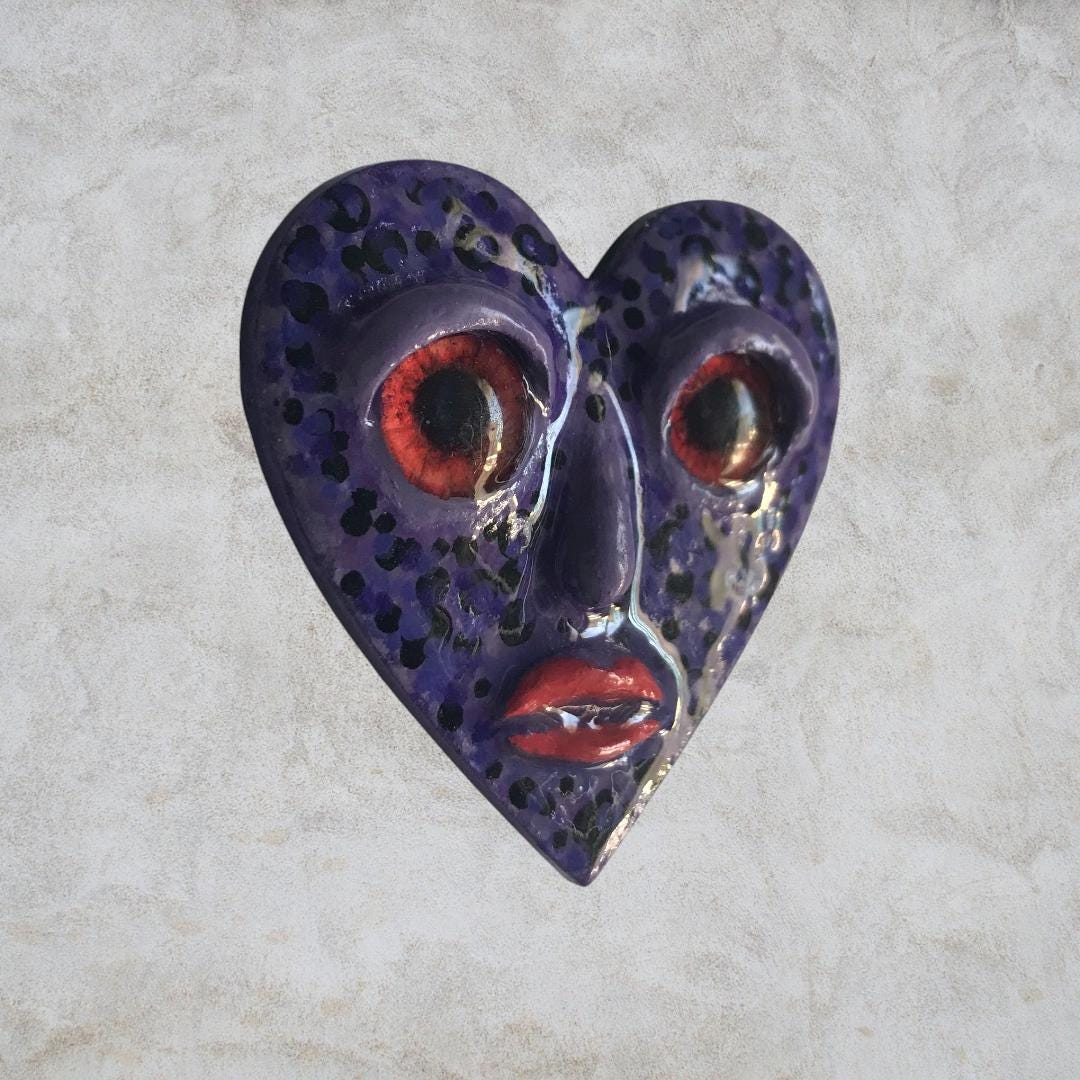 Handmade Creepling Two-Eyed Heart Magnet: Quirky Sculpture, Hand Painted, 2" Collectible
