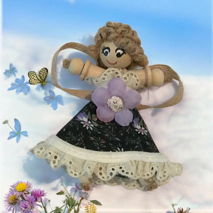 Cottage Fairy Magnet – Handmade Rustic Jute Hair Fairy Decor Wood