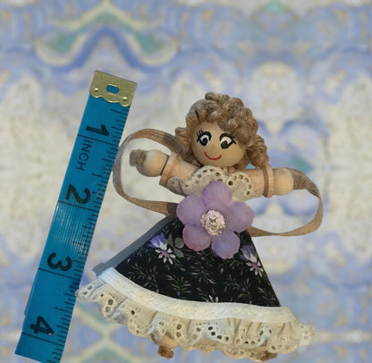 Cottage Fairy Magnet – Handmade Rustic Jute Hair Fairy Decor Wood