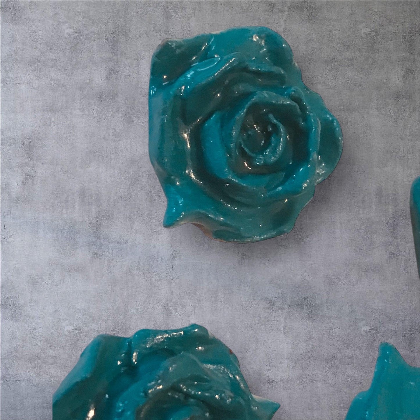 Handmade Clay Rose Magnet – Peacock Blue Green Floral Fridge Decor