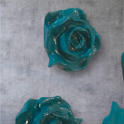 Handmade Clay Rose Magnet – Peacock Blue Green Floral Fridge Decor