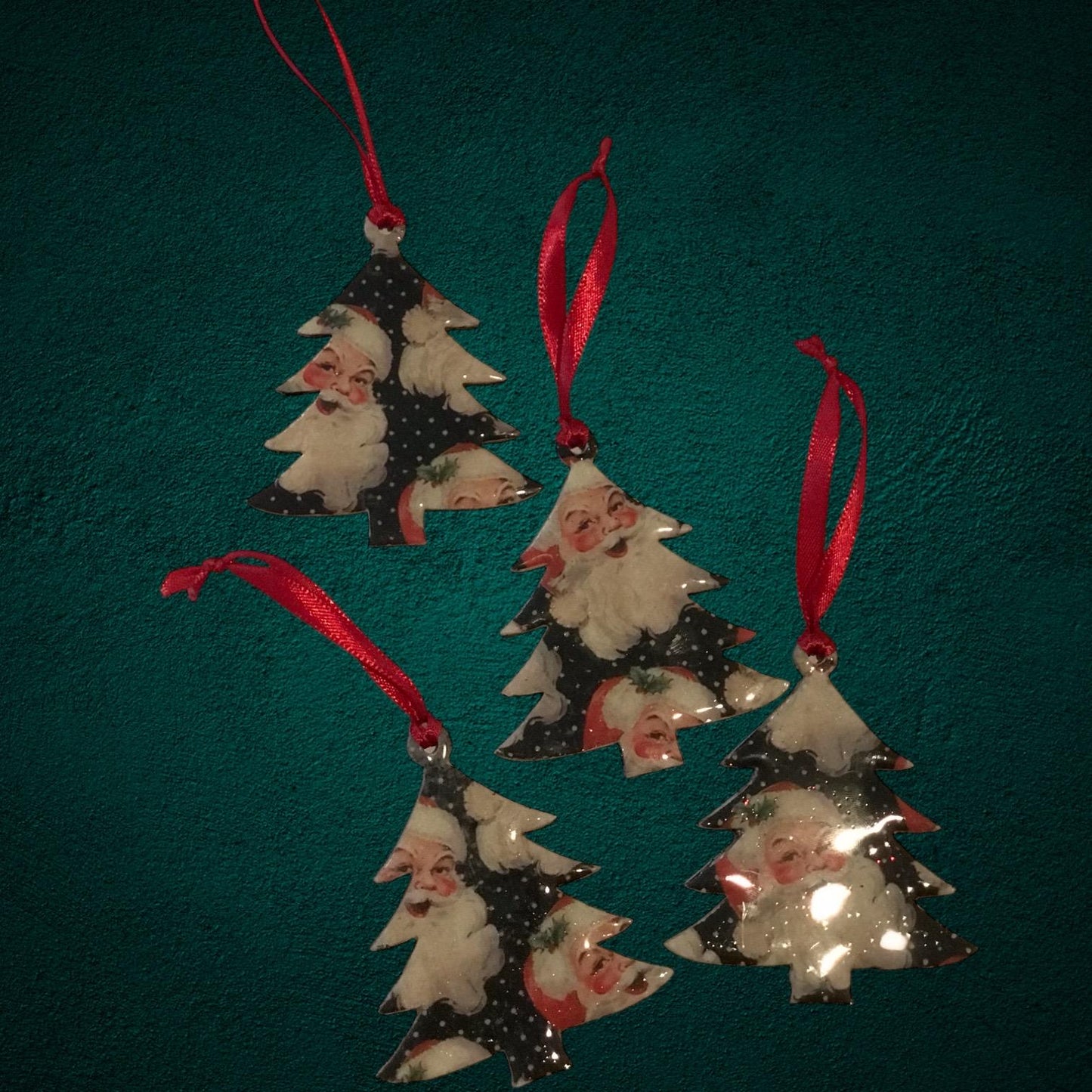 Vintage Inspired Santa Christmas Tree Ornaments – Handmade Double-Sided Wood Ornament
