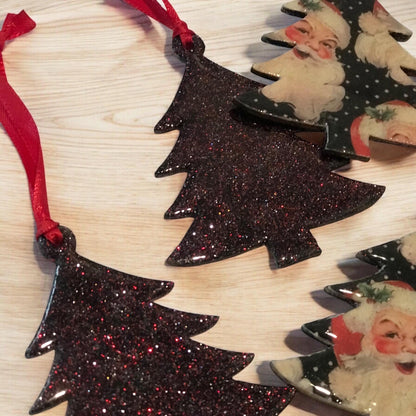 Vintage Inspired Santa Christmas Tree Ornaments – Handmade Double-Sided Wood Ornament