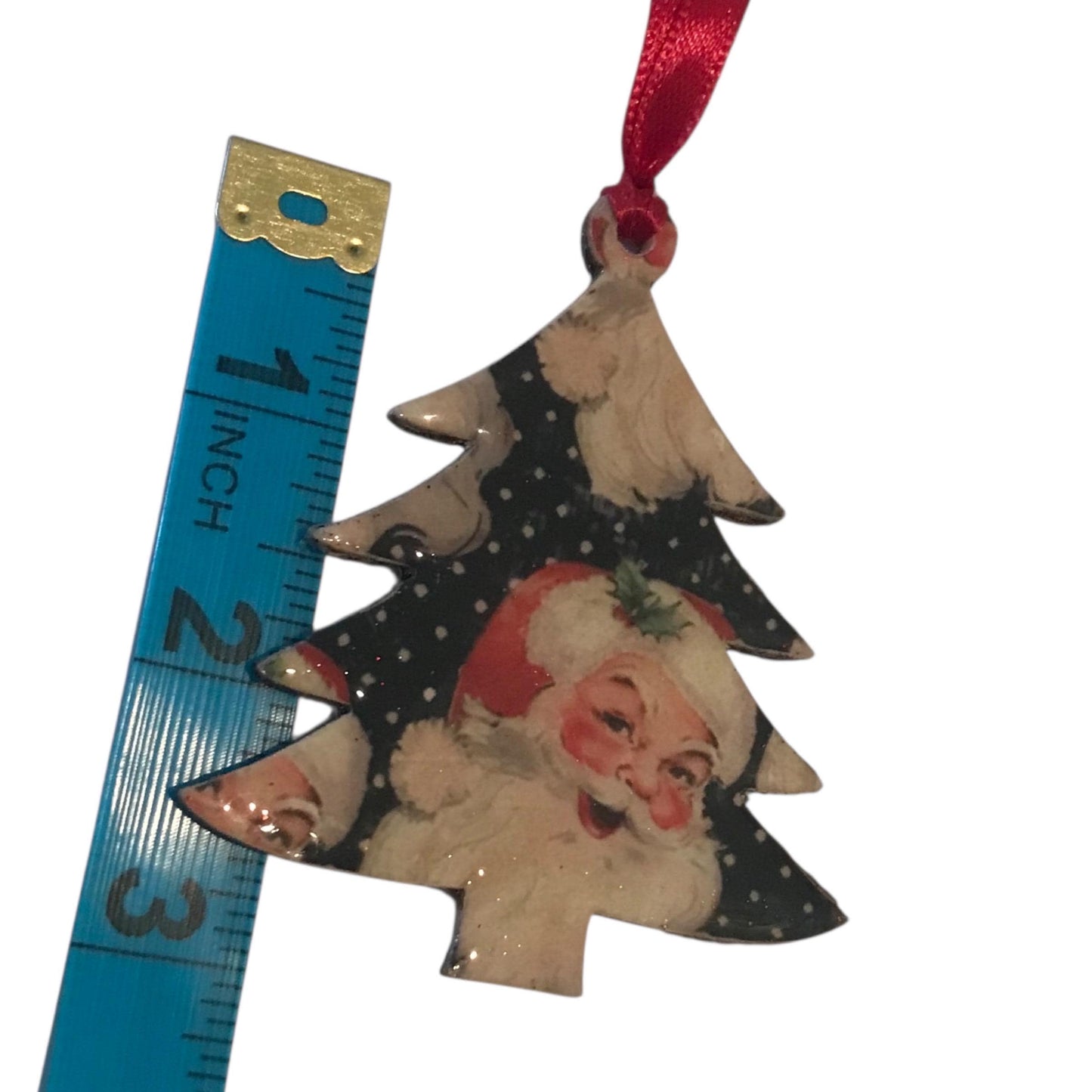Vintage Inspired Santa Christmas Tree Ornaments – Handmade Double-Sided Wood Ornament