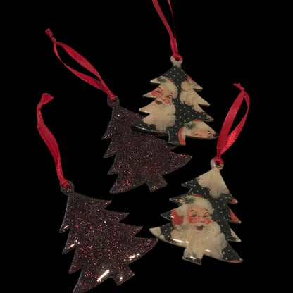 Vintage Inspired Santa Christmas Tree Ornaments – Handmade Double-Sided Wood Ornament