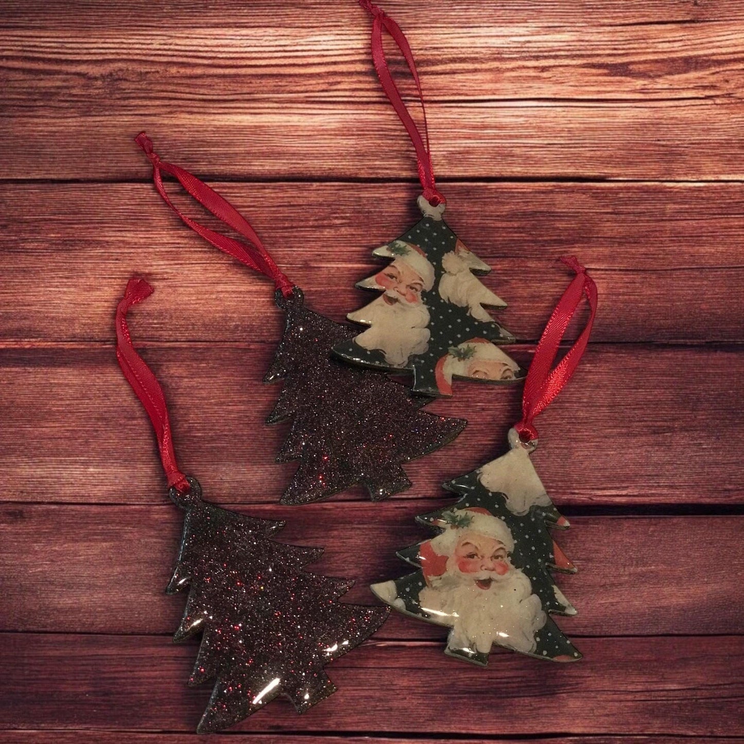 Vintage Inspired Santa Christmas Tree Ornaments – Handmade Double-Sided Wood Ornament