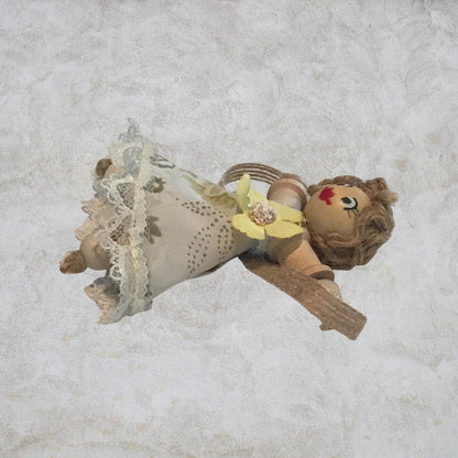 Cottage Fairy Magnet – Handmade Rustic Jute Hair Fairy Decor Wood