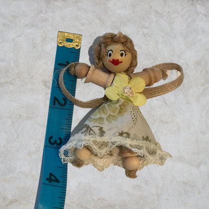 Cottage Fairy Magnet – Handmade Rustic Jute Hair Fairy Decor Wood