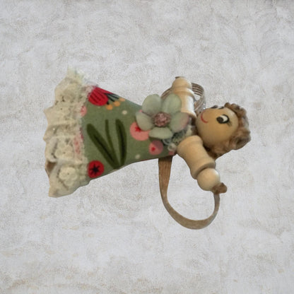 Cottage Fairy Magnet – Handmade Rustic Jute Hair Fairy Decor Wood