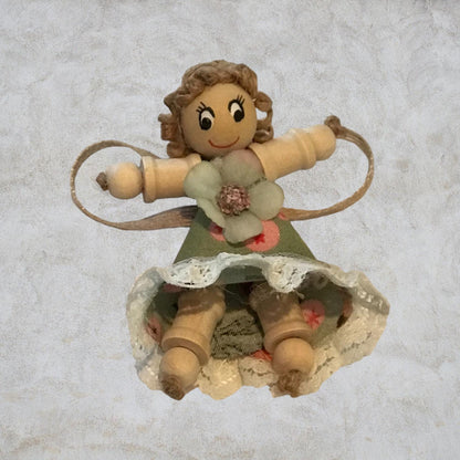 Cottage Fairy Magnet – Handmade Rustic Jute Hair Fairy Decor Wood