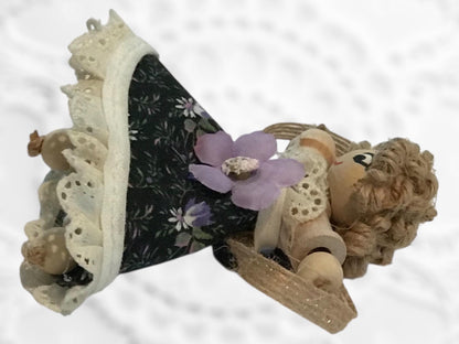Cottage Fairy Magnet – Handmade Rustic Jute Hair Fairy Decor Wood