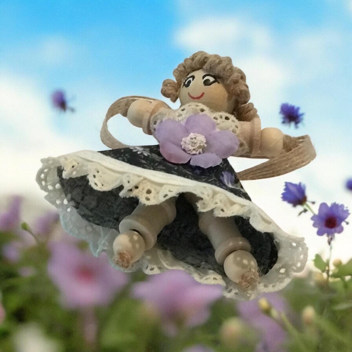 Cottage Fairy Magnet – Handmade Rustic Jute Hair Fairy Decor Wood