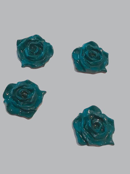 Handmade Clay Rose Magnet – Peacock Blue Green Floral Fridge Decor