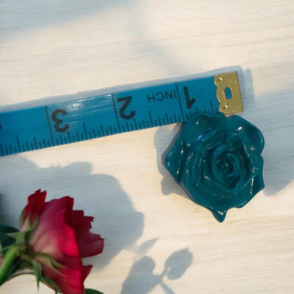Handmade Clay Rose Magnet – Peacock Blue Green Floral Fridge Decor