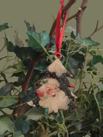 Vintage Inspired Santa Christmas Tree Ornaments – Handmade Double-Sided Wood Ornament