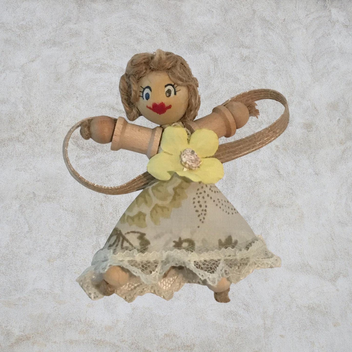 Cottage Fairy Magnet – Handmade Rustic Jute Hair Fairy Decor Wood