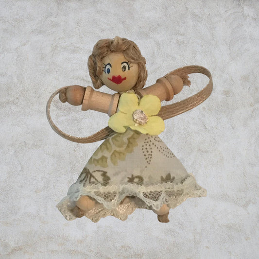 Cottage Fairy Magnet – Handmade Rustic Jute Hair Fairy Decor Wood