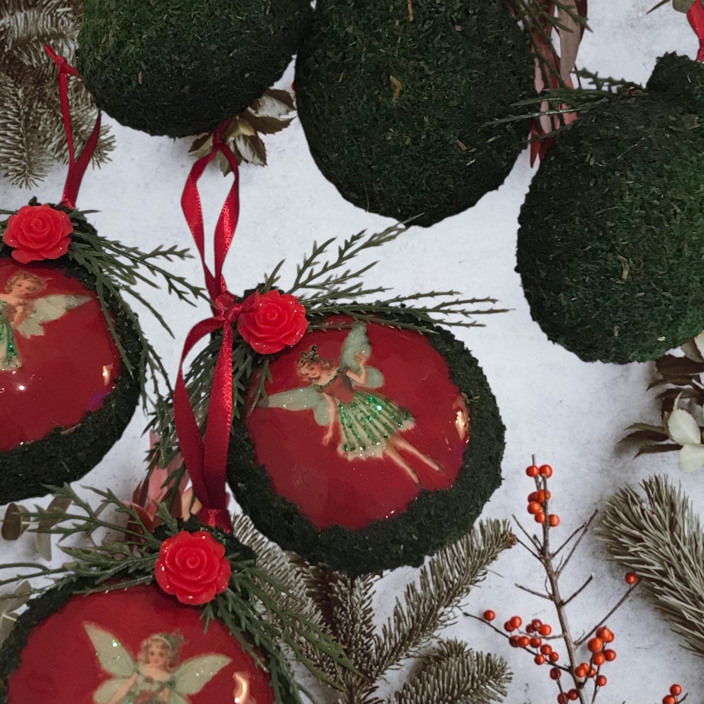 Moss Fairy Christmas Bauble Ornament Set of 6