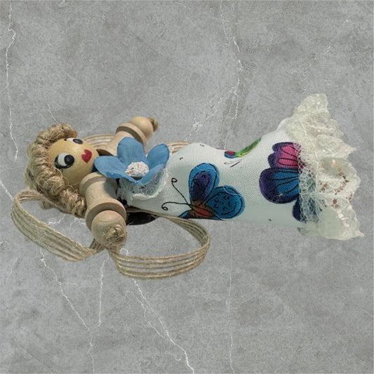Cottage Fairy Magnet – Handmade Rustic Jute Hair Fairy Decor Wood