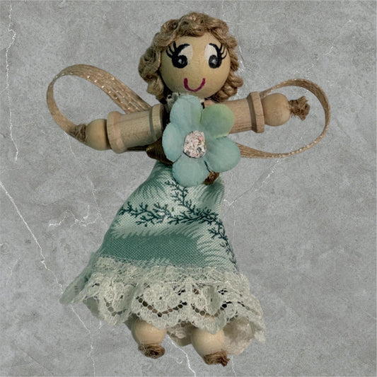 Cottage Fairy Magnet – Handmade Rustic Jute Hair Fairy Decor Wood