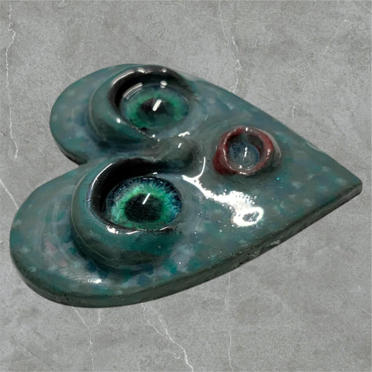 Handmade Creepling Two-Eyed Heart Magnet: Quirky Sculpture, Hand Painted, 2" Collectible