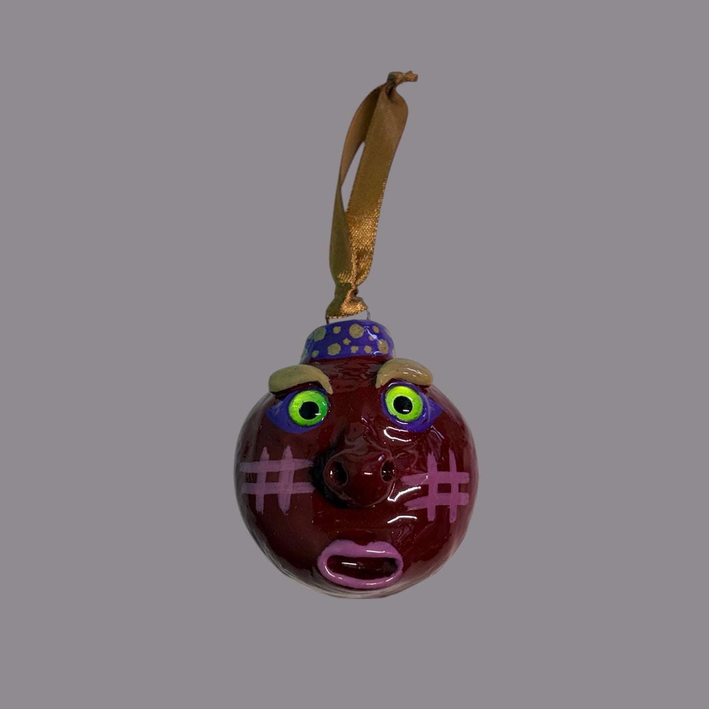 Whimsical Quirky Face Ornament Handmade Clay