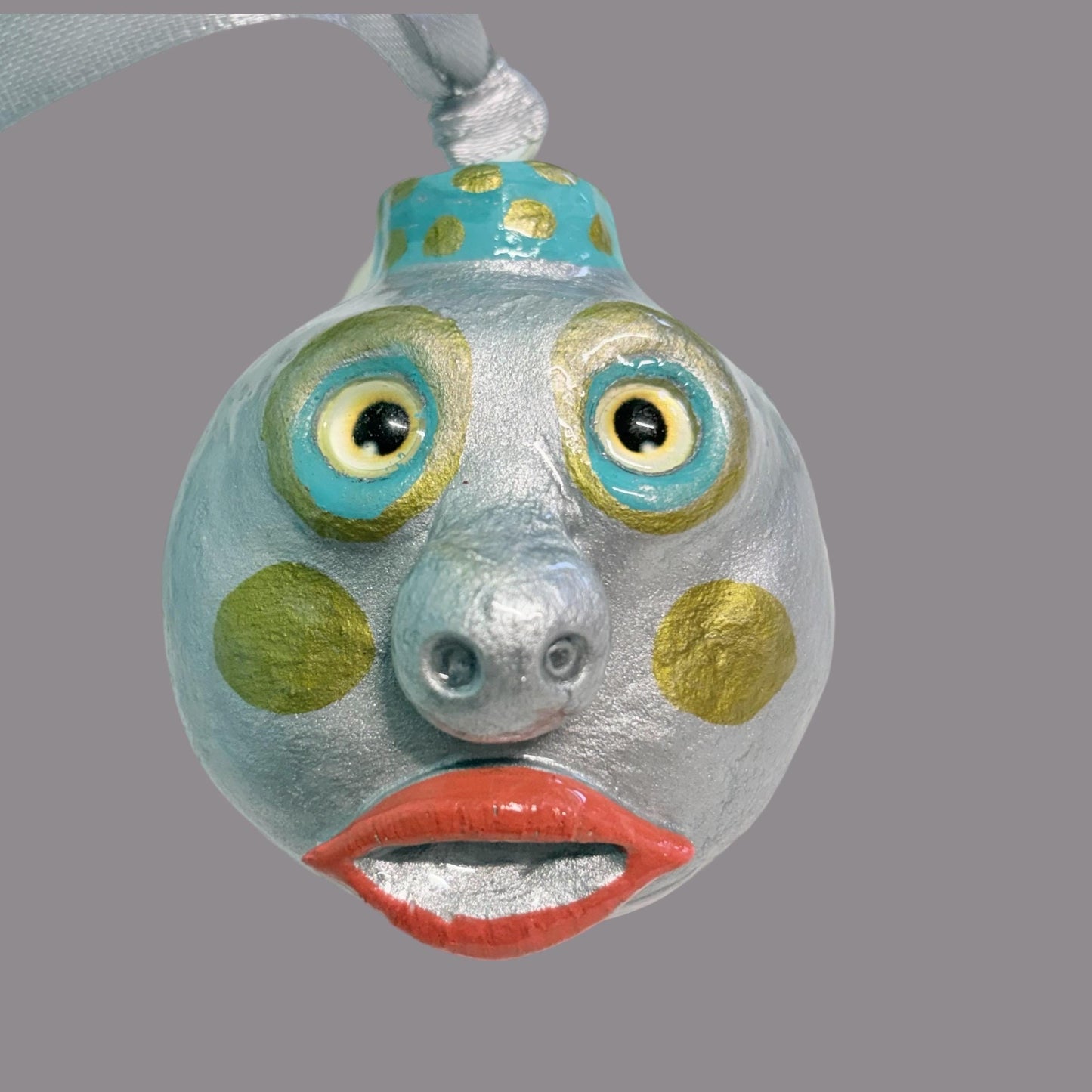 Whimsical Quirky Face Ornament Handmade Clay